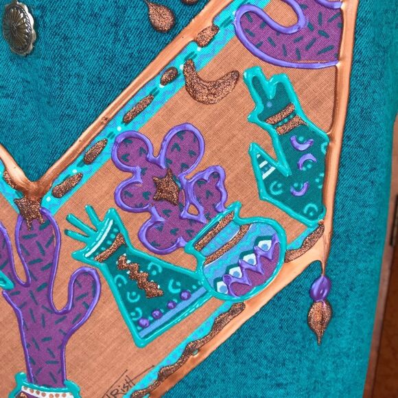 VINTAGE 80’s Acid Wash Southwestern Denim Vest S - Picture 7 of 14